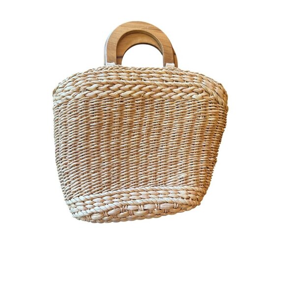 Etienne Aigner Womens Woven Straw Handbag Wooden Handles Lined Fabric Interior - Picture 4 of 5